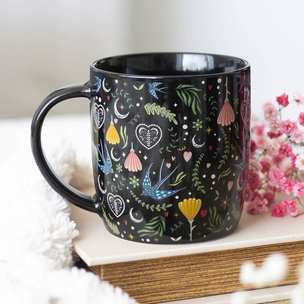 Midnight Bloom Floral Ceramic Mug