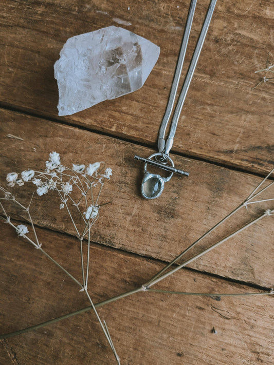 Prehnite Dew Drop Necklace - Herringbone Necklace