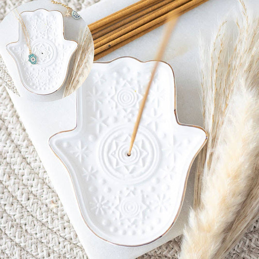 Hand of Hamsa Ceramic Incense Holder