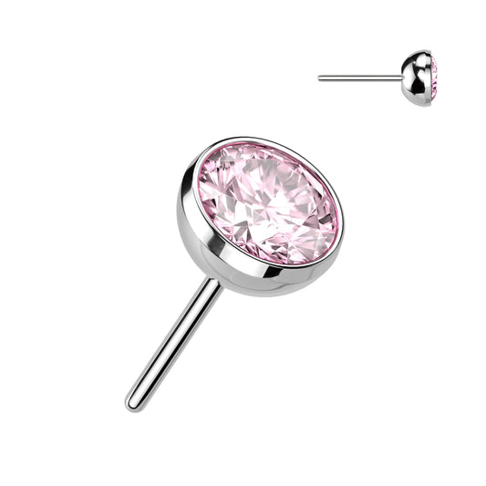 Aurora Gem – Silver Titanium Threadless Bezel Top Pink