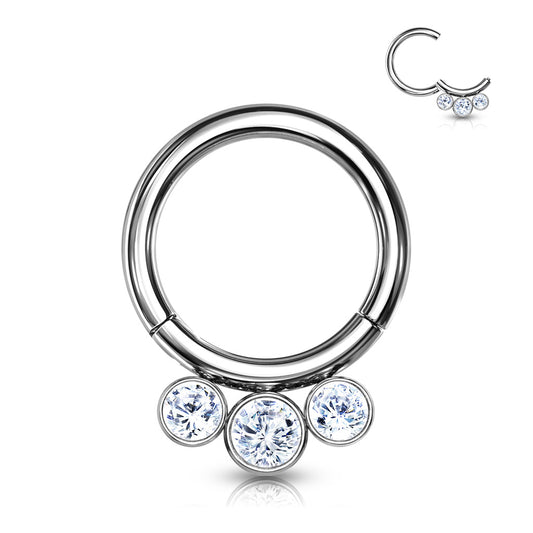 Three-gem Titanium Clicker Ring